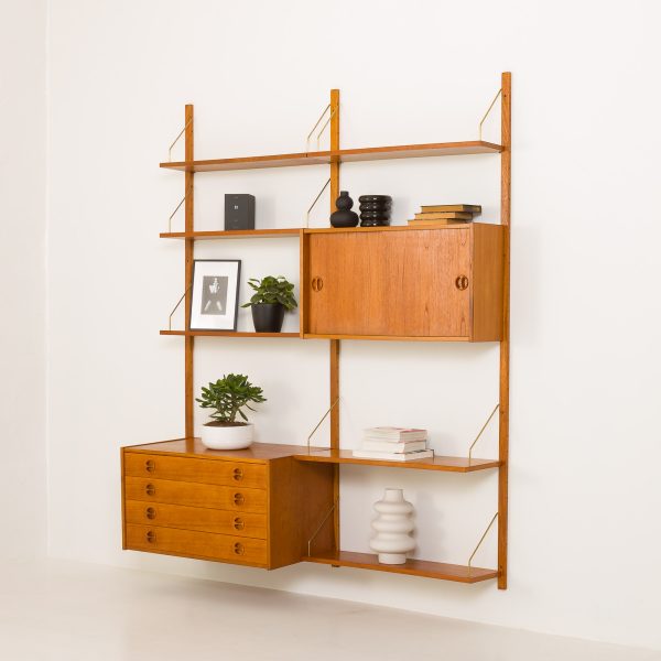 Scandinavian mid-century teak wall unit in the style of Poul Cadovius, 1960s