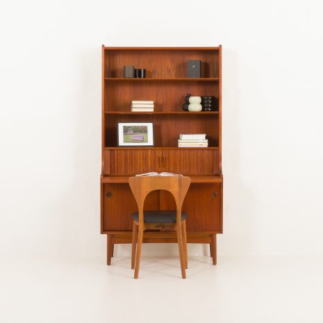 24261 teak secretary-1 Danish teak bookcase with a secretaire by Johannes Sorth for Nexo, Bornholm, Demark 1960s