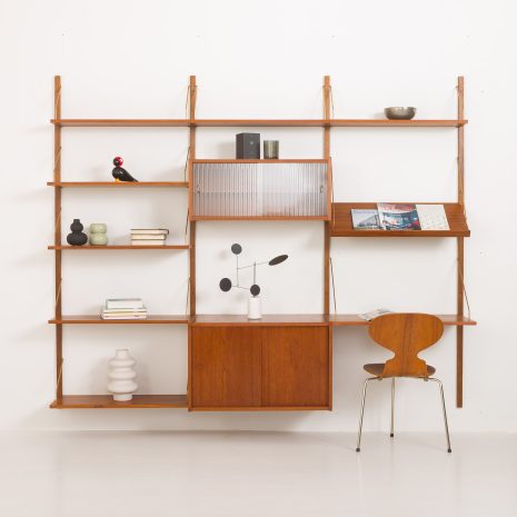 24153 Preben Sorensen three bay teak wall unit with desk-1 Preben Sorensen teak wall unit