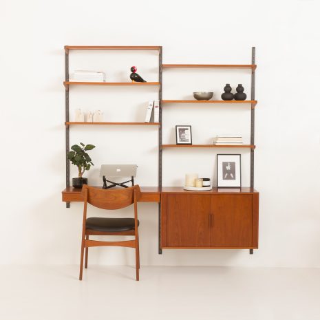 24169 Kai Kristiansen two bay teak wall unit with desk-1 24169 Kai Kristiansen two bay teak wall unit with desk-1
