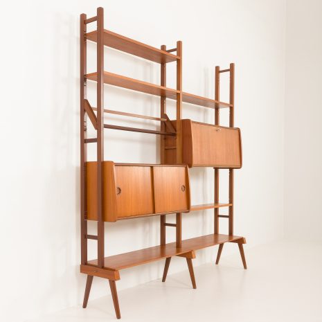 24225 Scandinavian free standing two bay teak wall unit, 1960s-10 24225 Scandinavian free standing two bay teak wall unit, 1960s-10