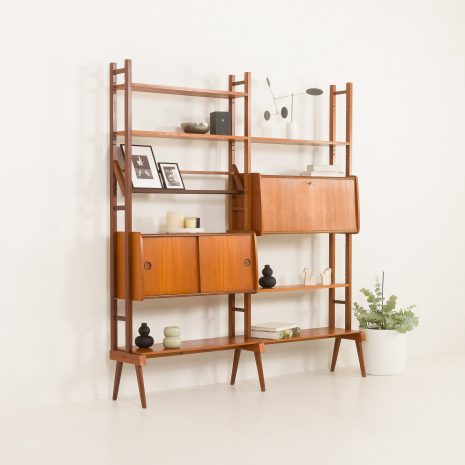 24225 Scandinavian free standing two bay teak wall unit, 1960s-2 24225 Scandinavian free standing two bay teak wall unit, 1960s-2