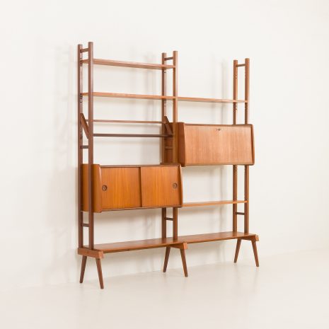 24225 Scandinavian free standing two bay teak wall unit, 1960s-3 24225 Scandinavian free standing two bay teak wall unit, 1960s-3