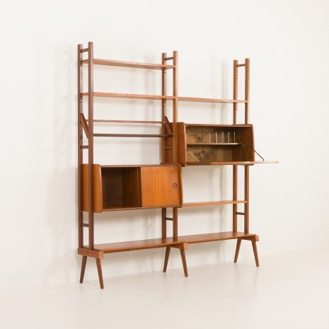 24225 Scandinavian free standing two bay teak wall unit, 1960s-4 24225 Scandinavian free standing two bay teak wall unit, 1960s-4