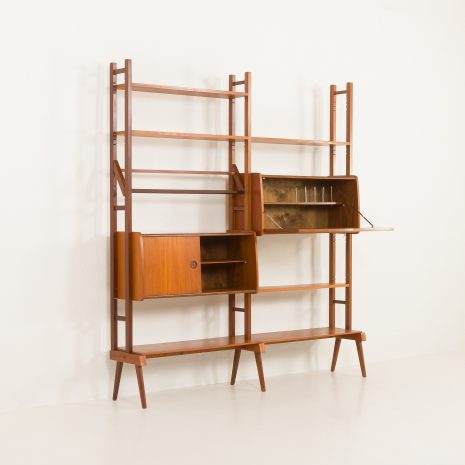 24225 Scandinavian free standing two bay teak wall unit, 1960s-5 24225 Scandinavian free standing two bay teak wall unit, 1960s-5
