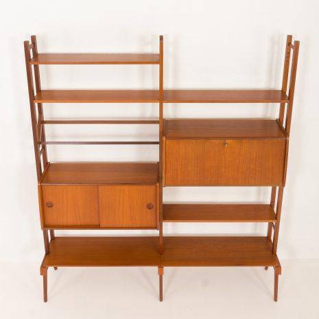 24225 Scandinavian free standing two bay teak wall unit, 1960s-9 24225 Scandinavian free standing two bay teak wall unit, 1960s-9