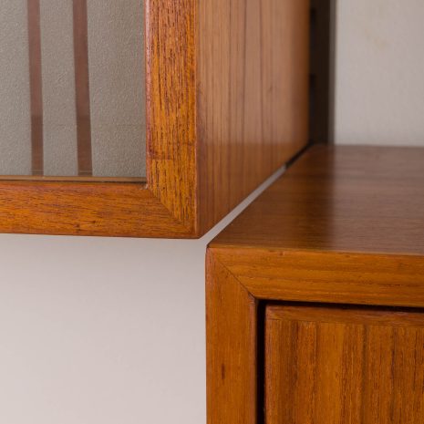 24296 Kai Kristiansen four bay teak wall unit for FM Mobler, Denmark, 1960s-16 24296 Kai Kristiansen four bay teak wall unit for FM Mobler, Denmark, 1960s-16