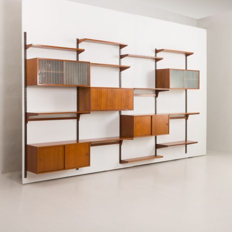 24296 Kai Kristiansen four bay teak wall unit for FM Mobler, Denmark, 1960s-3 24296 Kai Kristiansen four bay teak wall unit for FM Mobler, Denmark, 1960s-3