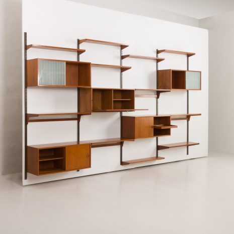 24296 Kai Kristiansen four bay teak wall unit for FM Mobler, Denmark, 1960s-5 24296 Kai Kristiansen four bay teak wall unit for FM Mobler, Denmark, 1960s-5