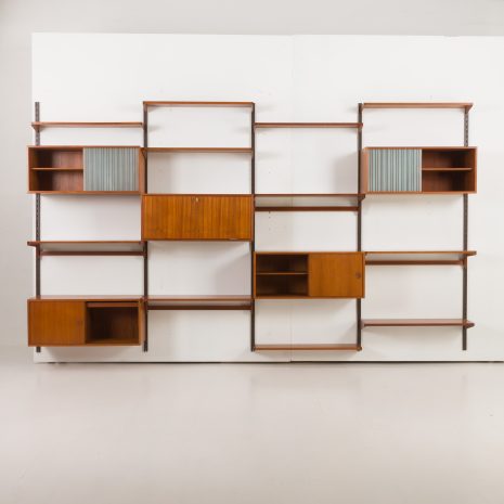 24296 Kai Kristiansen four bay teak wall unit for FM Mobler, Denmark, 1960s-7 24296 Kai Kristiansen four bay teak wall unit for FM Mobler, Denmark, 1960s-7