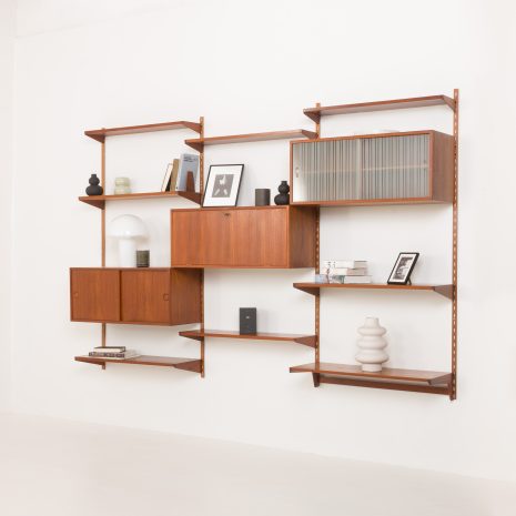 24297 Kai Kristiansen three bay teak wall unit for FM Mobler, Denmark 1960s-2 24297 Kai Kristiansen three bay teak wall unit for FM Mobler, Denmark 1960s-2
