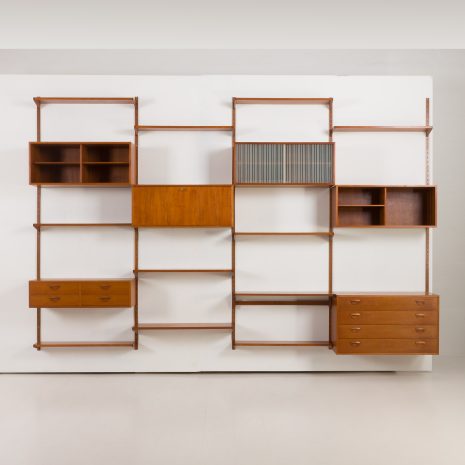 24295 Kai Kristiansen four bay teak wall unit with a dresser, FM Mobler, Denmark 1960s-8 24295 Kai Kristiansen four bay teak wall unit with a dresser, FM Mobler, Denmark 1960s-8