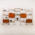 24337 Italian freestanding 5 bay teak wall unit in the style of Franco Albini, 1970s-1