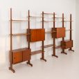24337 Italian freestanding 5 bay teak wall unit in the style of Franco Albini, 1970s-10
