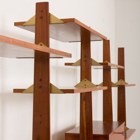 24337 Italian freestanding 5 bay teak wall unit in the style of Franco Albini, 1970s-16 24337 Italian freestanding 5 bay teak wall unit in the style of Franco Albini, 1970s-16