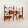24337 Italian freestanding 5 bay teak wall unit in the style of Franco Albini, 1970s-3