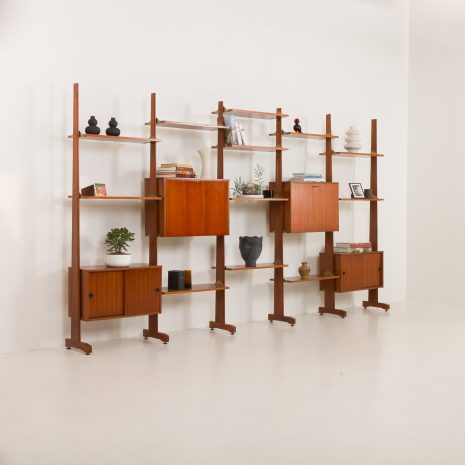 24337 Italian freestanding 5 bay teak wall unit in the style of Franco Albini, 1970s-3 24337 Italian freestanding 5 bay teak wall unit in the style of Franco Albini, 1970s-3