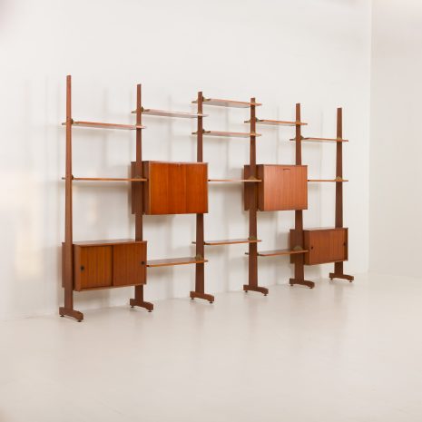 24337 Italian freestanding 5 bay teak wall unit in the style of Franco Albini, 1970s-4 24337 Italian freestanding 5 bay teak wall unit in the style of Franco Albini, 1970s-4