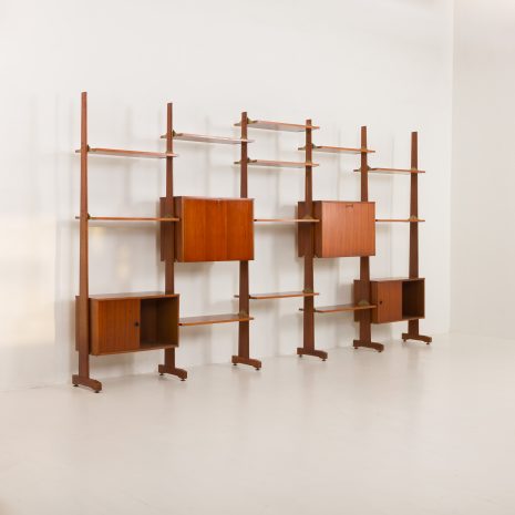 24337 Italian freestanding 5 bay teak wall unit in the style of Franco Albini, 1970s-6 24337 Italian freestanding 5 bay teak wall unit in the style of Franco Albini, 1970s-6