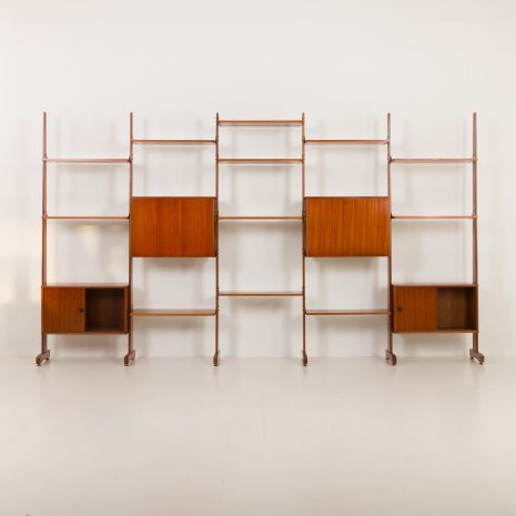 24337 Italian freestanding 5 bay teak wall unit in the style of Franco Albini, 1970s-7 24337 Italian freestanding 5 bay teak wall unit in the style of Franco Albini, 1970s-7