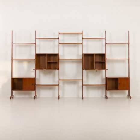 24337 Italian freestanding 5 bay teak wall unit in the style of Franco Albini, 1970s-8 24337 Italian freestanding 5 bay teak wall unit in the style of Franco Albini, 1970s-8