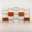 24337 Italian freestanding 5 bay teak wall unit in the style of Franco Albini, 1970s-9