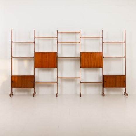 24337 Italian freestanding 5 bay teak wall unit in the style of Franco Albini, 1970s-9 24337 Italian freestanding 5 bay teak wall unit in the style of Franco Albini, 1970s-9