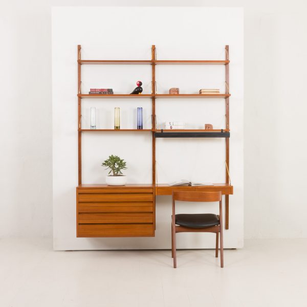 Poul Cadovius home office teak wall unit with a desk and a lamp, Cado, Denmark 1960s