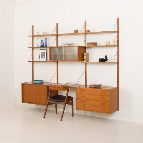 24408 Preben Sorensen three bay teak wall unit, PS systems Randers, Denmark 1960s-2 24408 Preben Sorensen three bay teak wall unit, PS systems Randers, Denmark 1960s-2