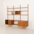 24408 Preben Sorensen three bay teak wall unit, PS systems Randers, Denmark 1960s-5