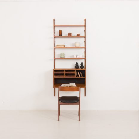 24413 Poul Cadovius home office teak shelving unit with hidden desk for Cado, 1960s-1 Poul Cadovius home office teak shelving unit with hidden desk for Cado, 1960s