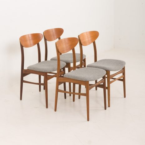 24309 Danish mid century modern teak chairs in grey wool fabric, set of 4, 1960s -1 Danish mid century modern teak chairs in grey wool fabric, set of 4, 1960s