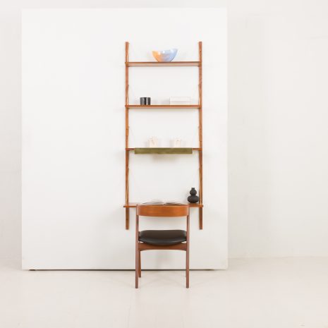 24417 Home office one bay teak wall unit with a desk shelf and a lamp, Denmark 1970s-1 Home office teak wall unit with a desk-shelf and a lamp, Denmark, 1970s