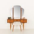 Scandinavian teak dressing table with adjustable mirrors and a footstool, 1960s