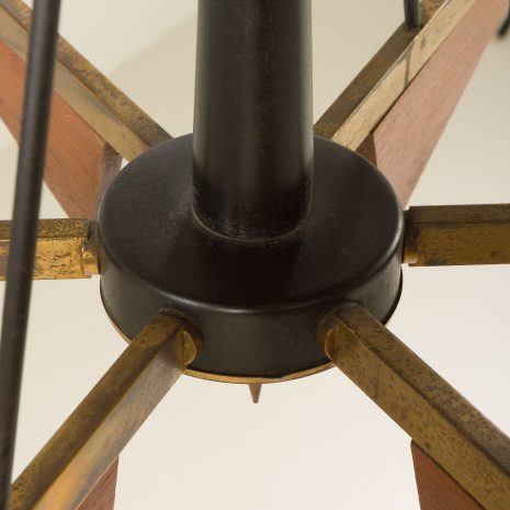 21178 Italian brass and teak chandelier with opaline glass vase shaped shades, 1960s-18 21178 Italian brass and teak chandelier with opaline glass vase shaped shades, 1960s-18