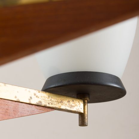 21178 Italian brass and teak chandelier with opaline glass vase shaped shades, 1960s-18(1) 21178 Italian brass and teak chandelier with opaline glass vase shaped shades, 1960s-18(1)