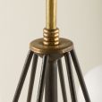 21178 Italian brass and teak chandelier with opaline glass vase shaped shades, 1960s-8