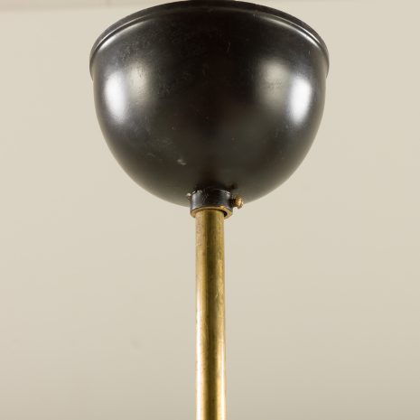 21178 Italian brass and teak chandelier with opaline glass vase shaped shades, 1960s-9 21178 Italian brass and teak chandelier with opaline glass vase shaped shades, 1960s-9