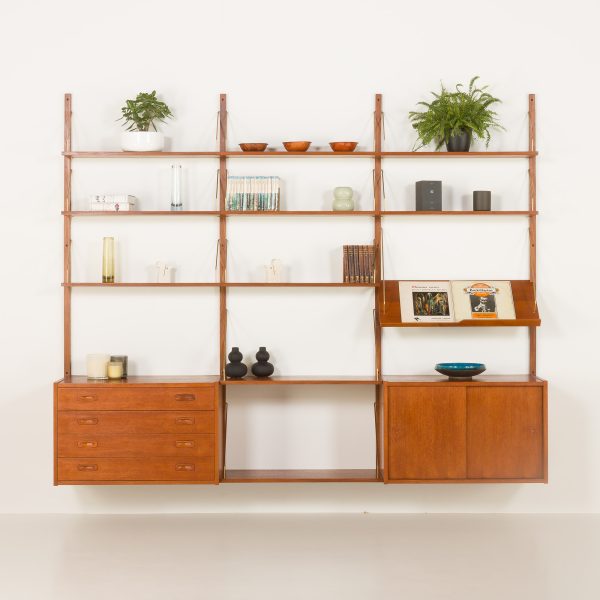 Preben Sorensen teak mid-century wall unit , PS system, Randers, Denmark 1960s