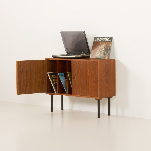 Danish mid century vinyl record cabinet in teak, 1970s