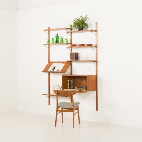 25014 2bay dwubolec-2 Scandinavian teak home office wall unit in Poul Cadovius style, 1960s