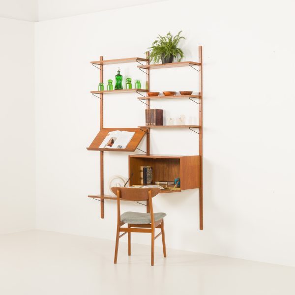Scandinavian teak home office wall unit in Poul Cadovius style, 1960s