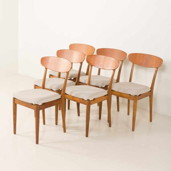 6 dänische Stühle aus der Mitte des Jahrhunderts aus Teak und Eiche, 1960er Jahre