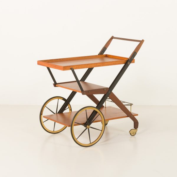 Italian mid-century teak bar cart, Serving Trolley, 1960s
