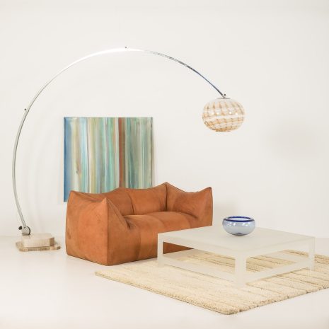 24061 ogromna lampa podłogowa ze szkła murano-2 Duża Lampa łukowa z kloszem Murano, styl mid century modern, lata 70.