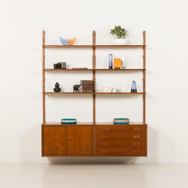 Preben Sorensen PS System two bay teak wall unit, Randers, Denmark 1960s