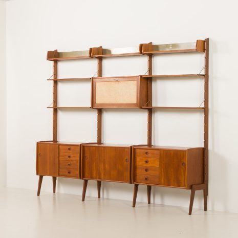 25077 Ergo freestanding three bay teak wall unit with bar cabinet byJohn Texmon, Norway 1960s-3 25077 Ergo freestanding three bay teak wall unit with bar cabinet byJohn Texmon, Norway 1960s-3