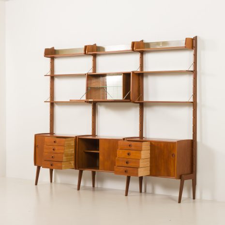 25077 Ergo freestanding three bay teak wall unit with bar cabinet byJohn Texmon, Norway 1960s-5 25077 Ergo freestanding three bay teak wall unit with bar cabinet byJohn Texmon, Norway 1960s-5