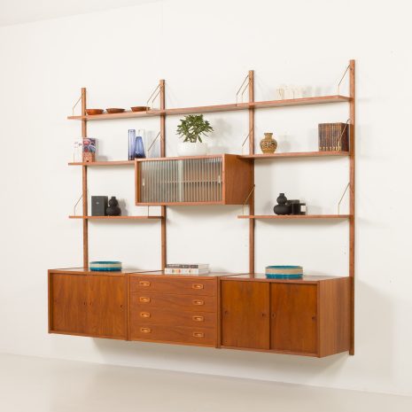 25092 Preben Sorensen PS System three bay teak wall unit, Randers, Denmark 1960s-2 25092 Preben Sorensen PS System three bay teak wall unit, Randers, Denmark 1960s-2