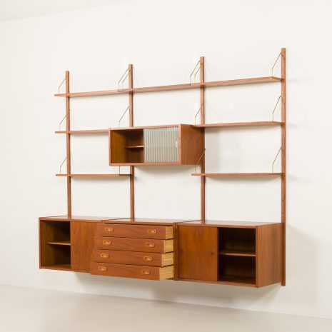 25092 Preben Sorensen PS System three bay teak wall unit, Randers, Denmark 1960s-5 25092 Preben Sorensen PS System three bay teak wall unit, Randers, Denmark 1960s-5